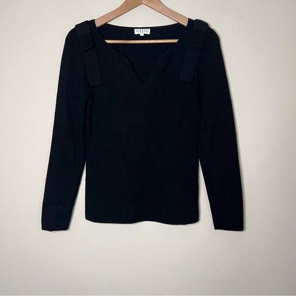 CLAUDIE PIERLOT BLACK RIBBED BOW SHOULDER JUMPER SIZE 2 - Picture 2 of 9